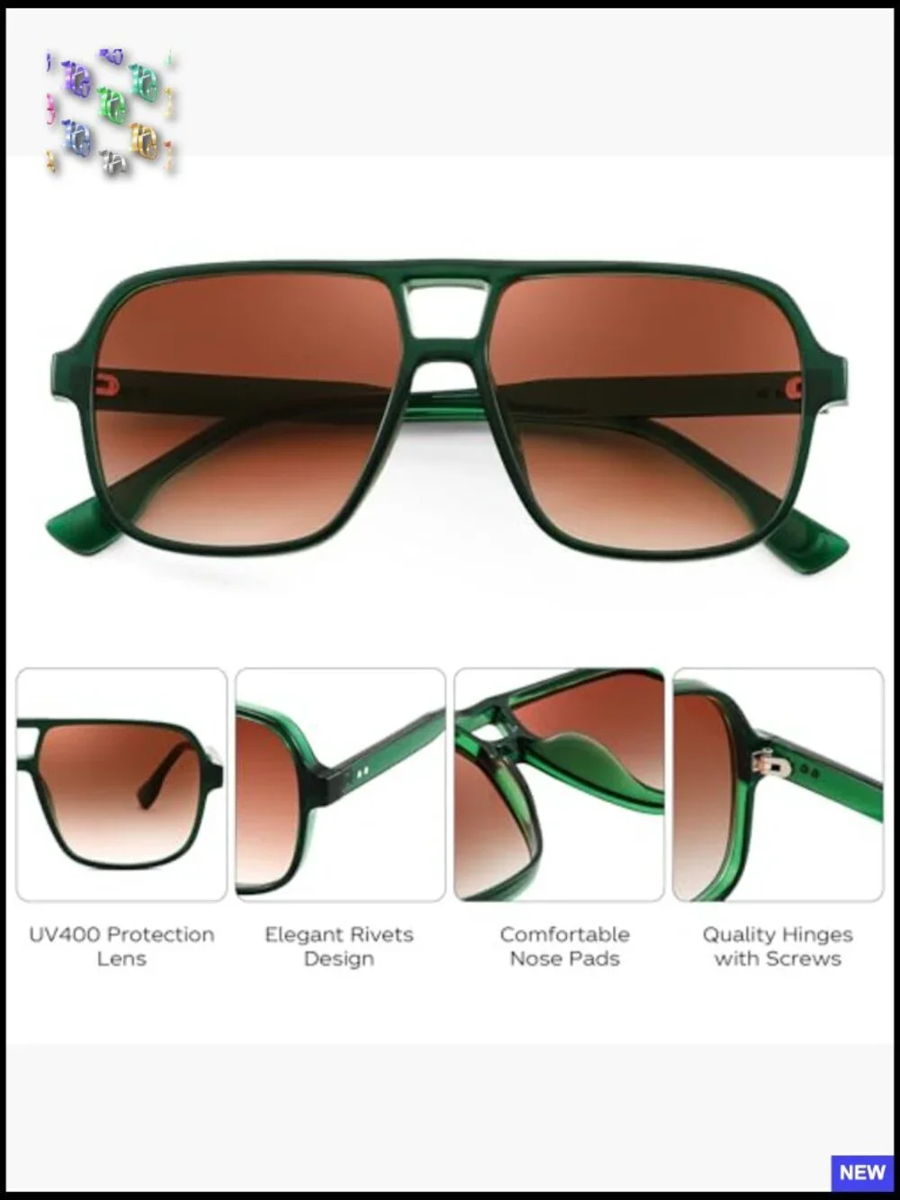 Retro Square Aviator Sunglasses Vintage 70s Plastic Frame Unisex UV400